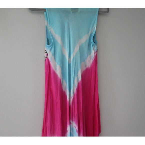 One Size Pink and Blue Dyed Embroidered Tunic Dress - Picture 5 of 5